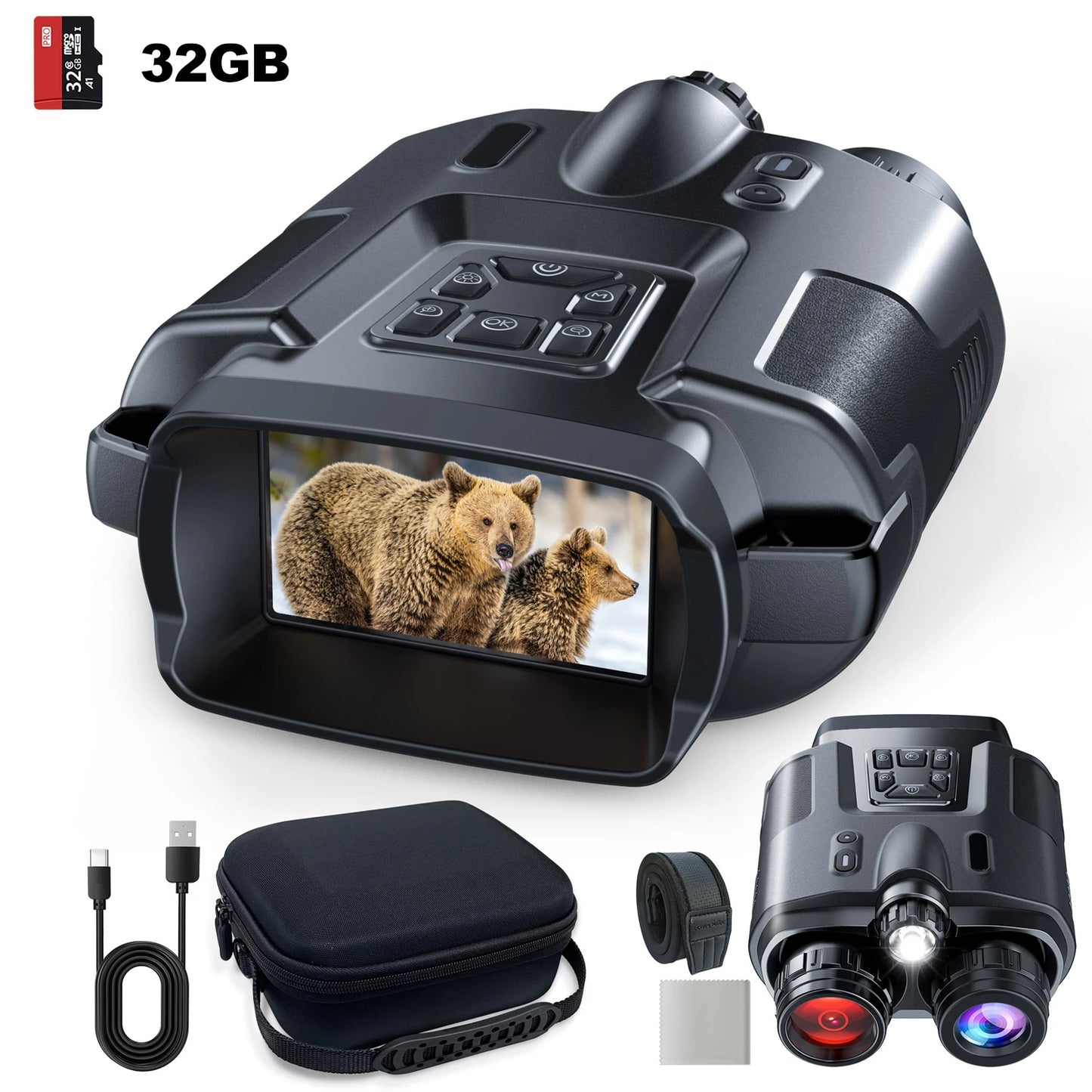 USB Rechargeable 4K Night Vision Binoculars 600m HD 8X Digital Zoom 5000mAh 3inch Screen Infrared VisionNight Goggle