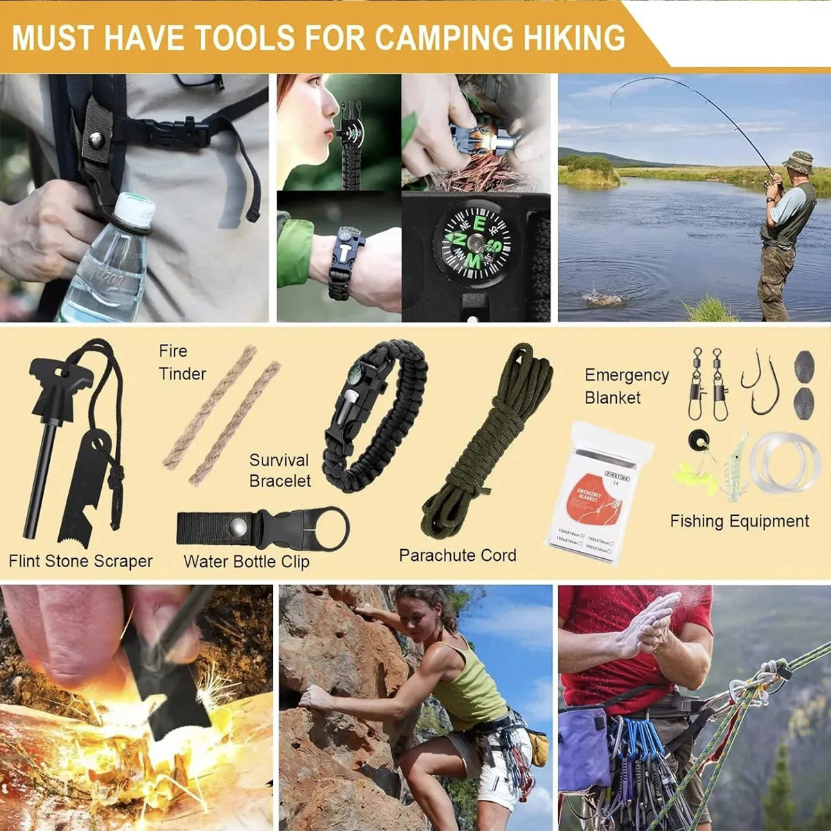 Outdoor Supplies Camping Emergency Equipment Camping Survival Tool Set Multifunctional SelfDefense Supplies First Aid Kits