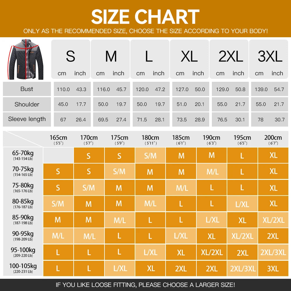 Men's Jackets Winter Warm Bomber Quilted Coat Lightweight Business Casual Button Down Clothing Waterproof Warm Jackets US Size