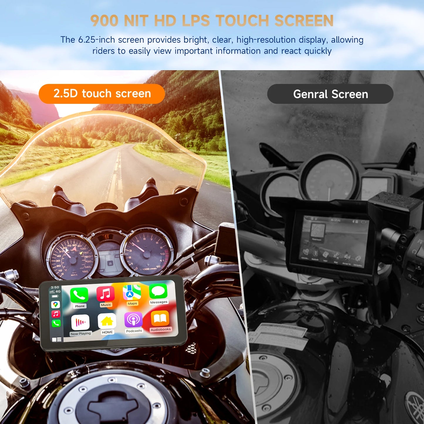 6.25" Motorcycle Navigator Carplay & Android Auto TouchScreen GPS Waterproof