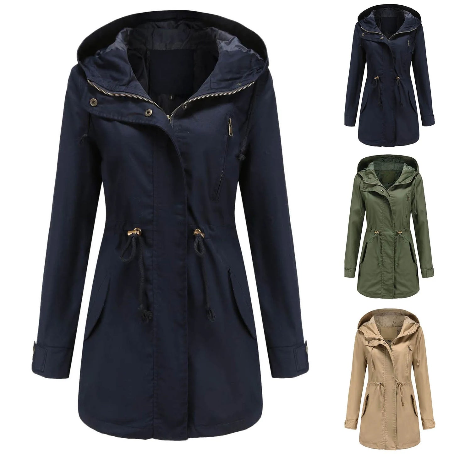 Women Light Jacket Active Outdoor Trench Windbreaker Coat Hooded Lightweight Plus Size Waterproof Zipper Outwear Trench Jackets