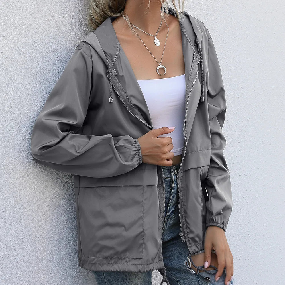 Women Solid Rain Jacket 2023 Outdoor Hiking Hoodie Waterproof WindProof Long Coat Femme Warm Outwear Women Clothing Windbreaker