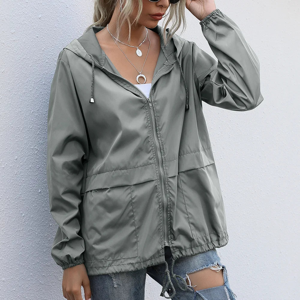 Women Solid Rain Jacket 2023 Outdoor Hiking Hoodie Waterproof WindProof Long Coat Femme Warm Outwear Women Clothing Windbreaker