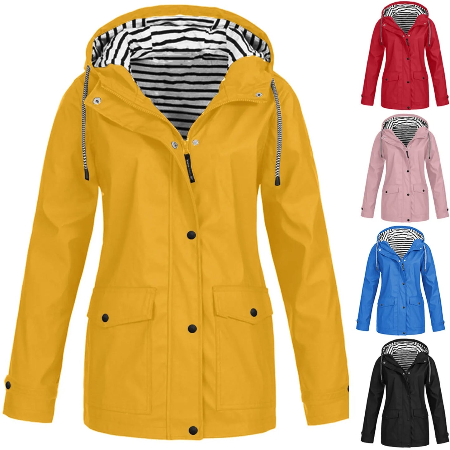 Autumn Winter Women's Coat Waterproof Raincoat Solid Color Hooded Charge Coat Long Sleeve Outdoor Coat Plus Size Outerwears