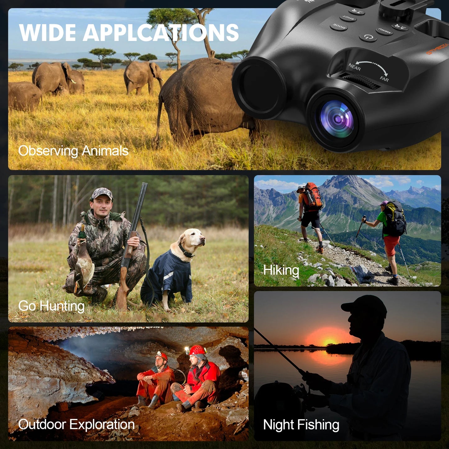 GTMEDIA N4 Night Vision Goggles Head Mounted Infrared LED 5X Digital Zoom Binoculars with 32GB TF Card to Save Photo and Video