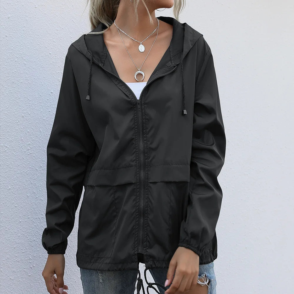 Women Solid Rain Jacket 2023 Outdoor Hiking Hoodie Waterproof WindProof Long Coat Femme Warm Outwear Women Clothing Windbreaker