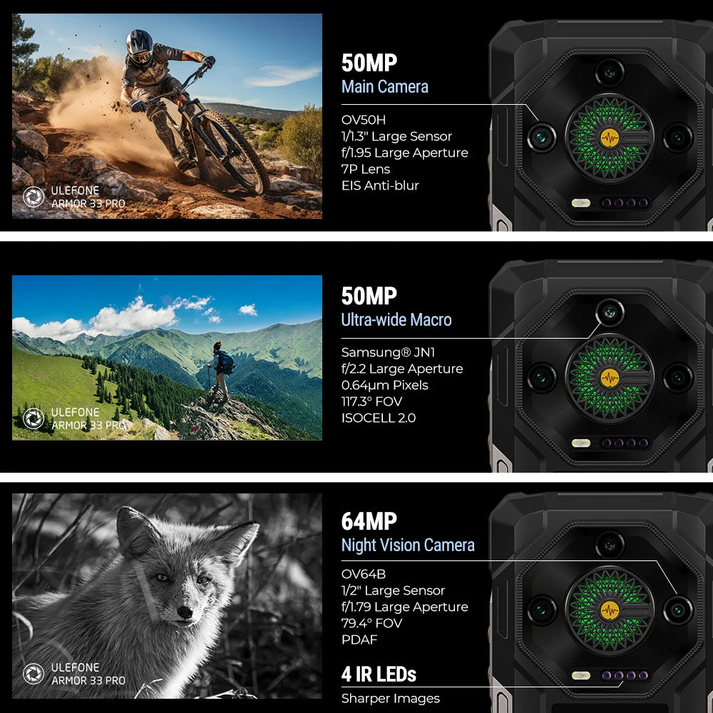 Ulefone Armor 33 Pro 5G Rugged Phone 25500 mAh 512GB ROM 120Hz 6.59”3.4" Rear Screen NFC Android Smartphone