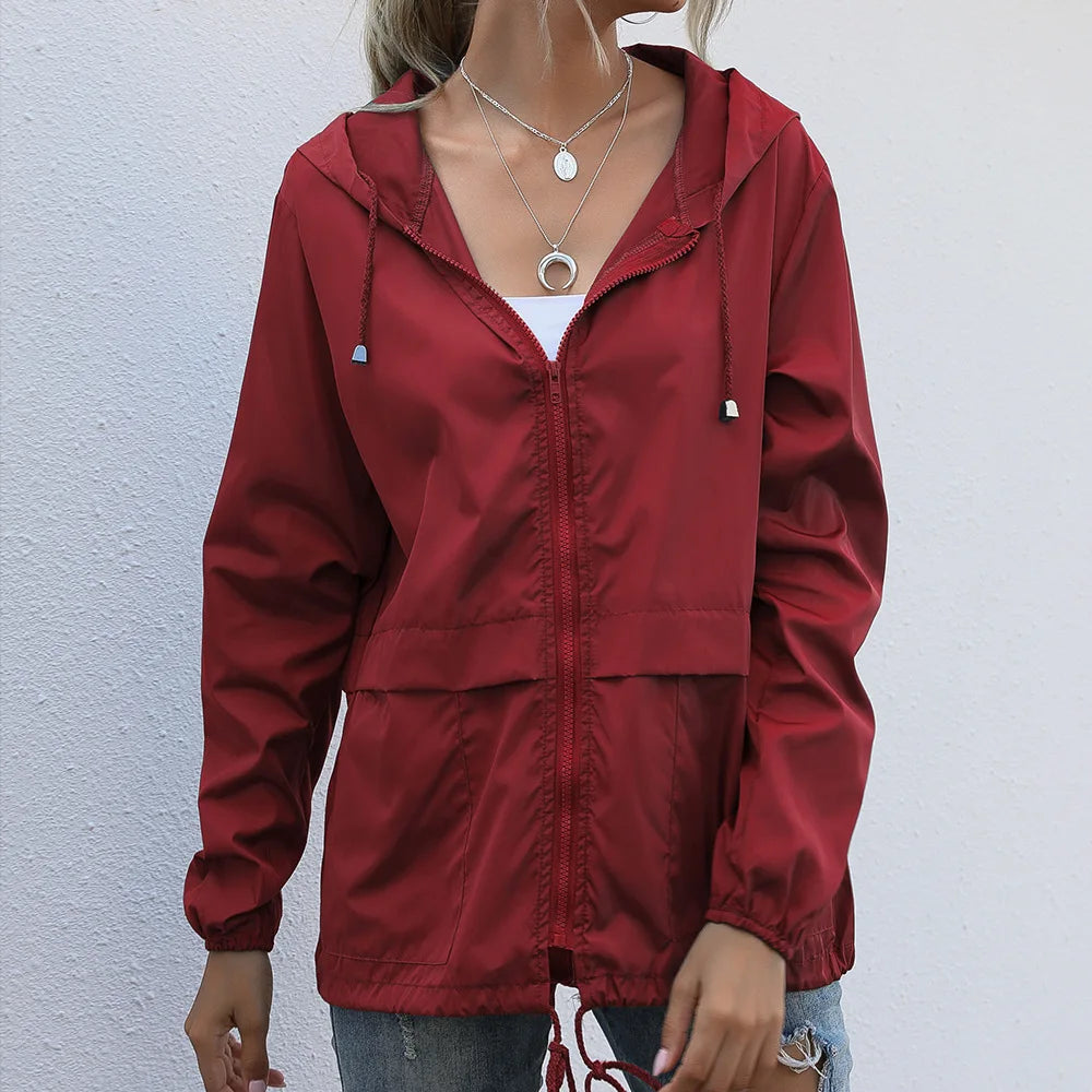 Women Solid Rain Jacket 2023 Outdoor Hiking Hoodie Waterproof WindProof Long Coat Femme Warm Outwear Women Clothing Windbreaker