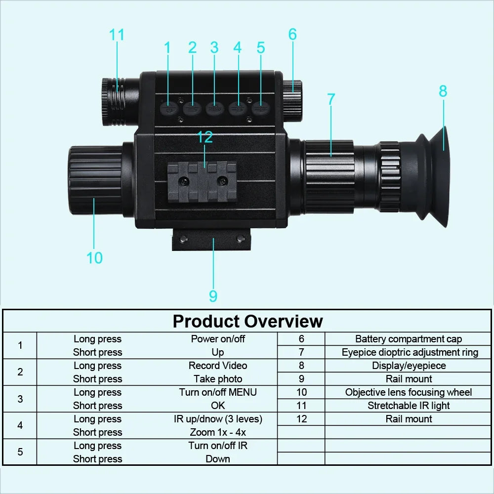 Digital Night Vision Monocular HD 1080P Infrared Night Vision Scope1X-4X Hunting Riflescope with Camera 940nm IR