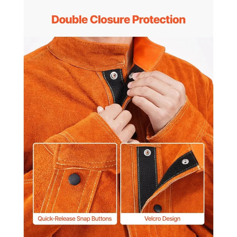 Flame-Resistant Welding Jacket Heavy Duty Leather Welding Safety Jacket M Size